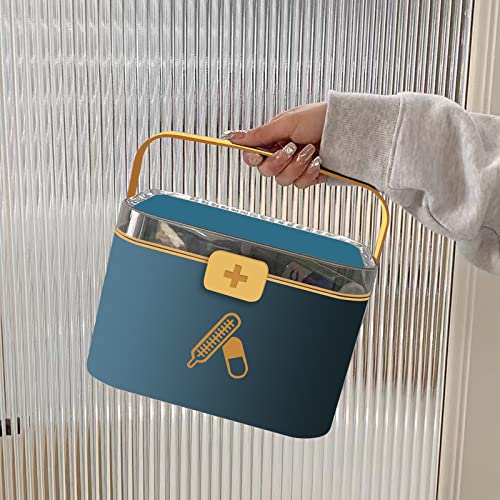 UNYLE Small Home Medicine Storage Box, Folding 2 Tier First Aid Box, Portable Medicine Container Box for Home, School, Office Medicine Storage Co