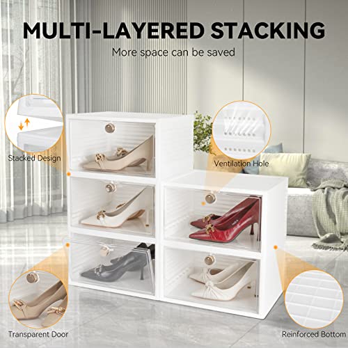 MATEPROX Stackable Plastic Shoe Storage Boxes - Set of 3, with Lockable Door, Modern Style Shoe Organizer Cabinet Shoe box for High Heels and Sne