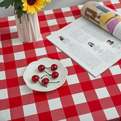 Kesfey 8 Pack Red Gingham Plastic Tablecloths 137x274cm, Disposable Checkered Rectangle Tablecloth, Waterproof and Spillproof Table Covers for Pa