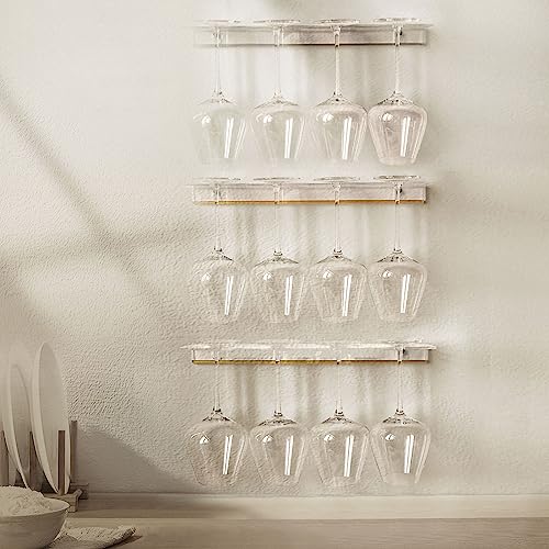 KOLYMAX 2 Pcs Clear Wine Glass Holder Wall Mounted, Acrylic Wall Bar Shelf, Floating Bar Shelves for Wine Bottles