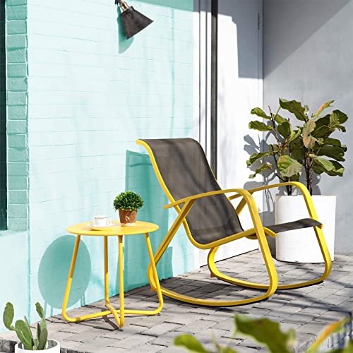 Grand patio Textilene Rocking Chair, Patio Rocker Seating, Weather Resistant, Lightweight, Relax Armchair for Indoor, Outdoor (Yellow, 1PC)