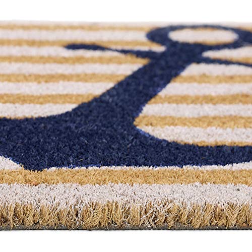 Relaxdays Striped Anchor Welcome Doormat Coir, 40 x 60 cm, Door Mat Inside & Outside, Non-Slip Shoe Wiper, Multicoloured