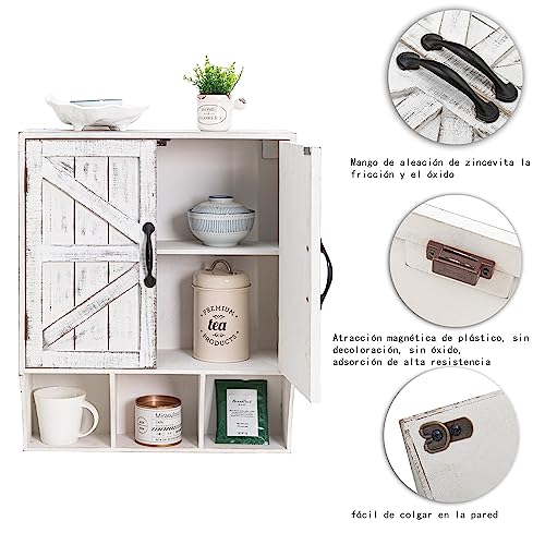 RiteSune Farmhouse Wall Mounted Cabinet, Medicine Cabinet with Magnetic Doors, Wood Vintage Wall Cabinet Over Toilet for Bathroom, Kitchen, Livin