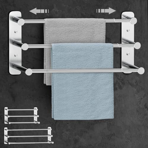 Otoomenz Towel Rail Wall Mounted 3-Tier Towel Rack, SUS 304 Stainless Steel Towel Shelves, Towel Bar Towel Storage 2 Installation Methods Adjusta