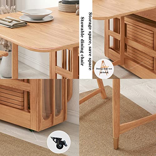 DISHENGZHEN Folding Dining Table, Expandable and Compact Multifunctional Wood Drop Leaf Kitchen Table with Round Design for Space Saving in Dinin