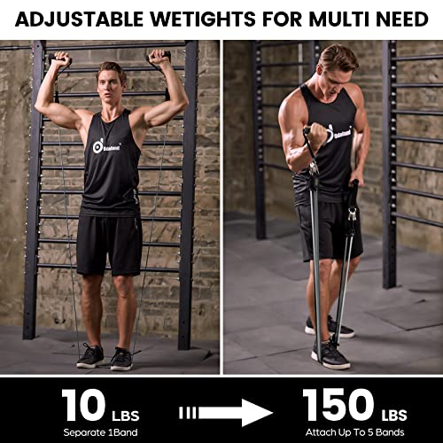 Odoland Resistance Bands Set Workout Bands with 5 Stackable Exercise Bands, 4 Resistance Loop Bands, Door Anchors, Handles and Ankle Straps for H