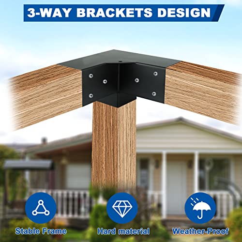 Pergola Gazebo Brackets-Kit Toja Grid - Nopwer 3-Way Right Angle Corner Bracket for 4x4 Inch Wood Beams
