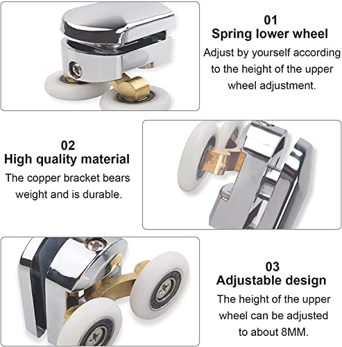 Houdao 4pcs Curved Shower Door Rollers 23mm Replacement Shower Door Wheels with Anti-Collision Block and Screws Chrome Shower Door Rollers for Cu