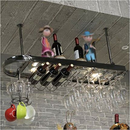 Ceiling Wine Rack Multi-Function Wine Rack Glass Wine Glass Holder Vintage Wrought Iron Wine Rack - Restaurant Kitchen Bar Decoration Adjustable