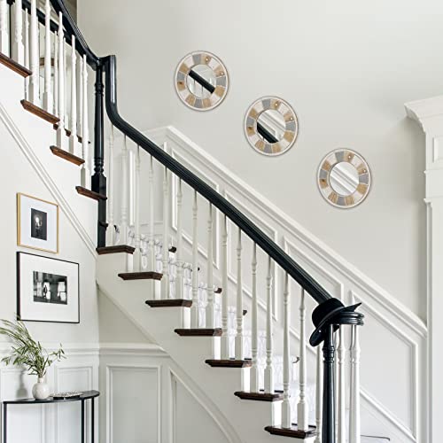 SeekElegant 12 Inch Rustic Wood Mirror, Small Round Wall Mirror, Rustic Farmhouse Wall Mirror with Whitewashed Frame, Decorative Mirrors for Wall