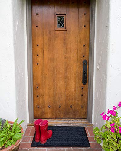 KAF Home Ribbed Door Mat, Durable Indoor Outdoor Entry Way Rug, Mud-Rooms, High Traffic Areas, Garages, Storefronts and Everyday Home Use, Gray B