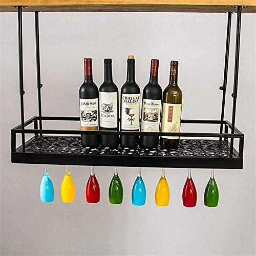 SUCHETA Hanging Wine Rack with Glass Holder and Shelf, Wine Lovers Bar Furniture& Home Bar Furniture Loft Wall Shelf Metal Iron Ceiling Rack Stor