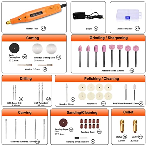 GOXAWEE Mini Corded Rotary Tool, 24V Multi-Purpose Power Electric Grinder Kit with 104 Rotary Tool Accessories for Engraving, Drilling, Sanding,