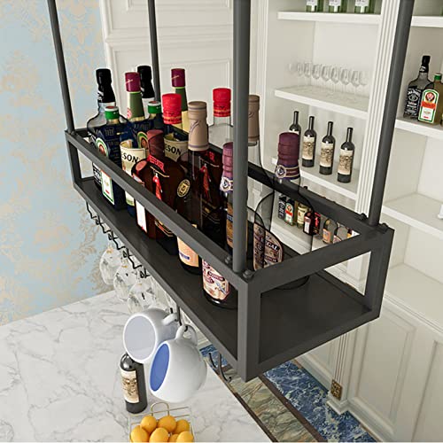 EYLINK Ceiling Hanging Wine Rack, Simple Style Black Iron Stemware Glasses Racks,Upside Down Wine Holder for Bars,restaurants,kitchens Wine Bottl