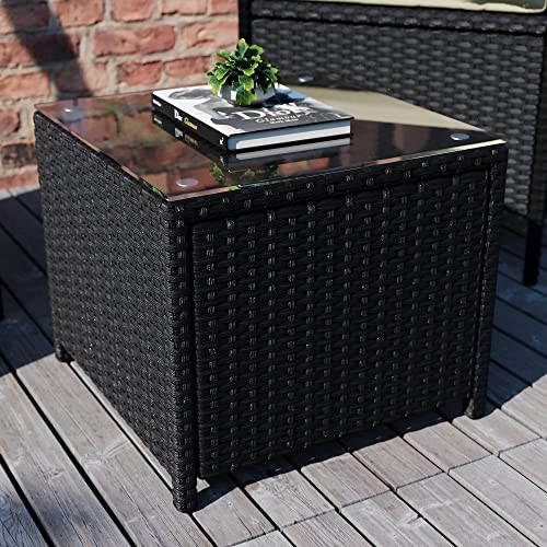 Garden Vida Bali 2 Seater 1 Square Table Rattan Set With Cushions Outdoor Garden Patio Furniture 3Pcs (Black)