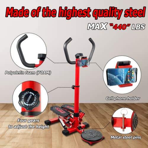 Load-Bearing 440LBS Stepper Walkout Multi-Function Fitness Step Machine Trainer Stair Stepper Machine with Handlebar, Twisting Machine, Resistanc