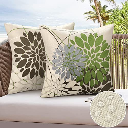 Cushion Covers 40CM X 40CM Blue Green Flower Pattern Pillow Cover Grey Cushions Summer Spring Waterproof Cushions Pillow Case 16X16 Decorative Co