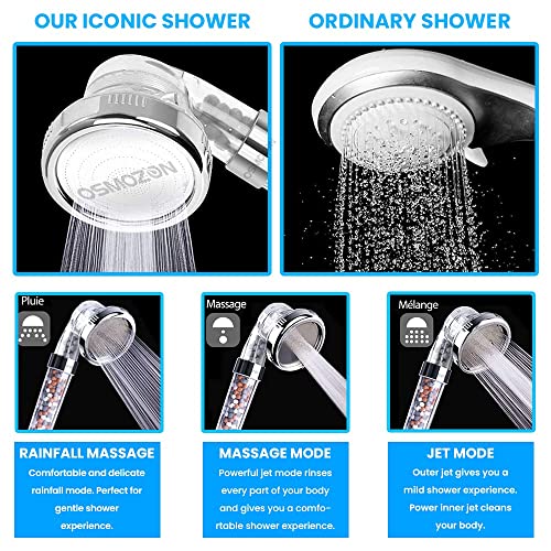 OSMOZON Ionic Shower Head, Rainfall Powerful Filter for Dry Skin & Hair Fall Solution, High Pressure Showerheads for The Bathroom Accessories, Pu