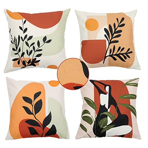 Homodeco Set of 4 Outdoor Cushion Covers Waterproof 45 x 45 cm, Decorative Outdoor Waterproof Cushion Breathable Retro Letter for Patio Garden Fa