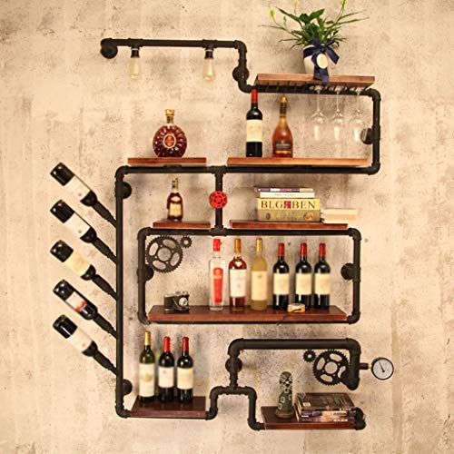 PIBM Industrial Wind Pipeline Wine Rack Bar Personality Iron Display Stand Bottle Display Solid Wood Storage Rack J119