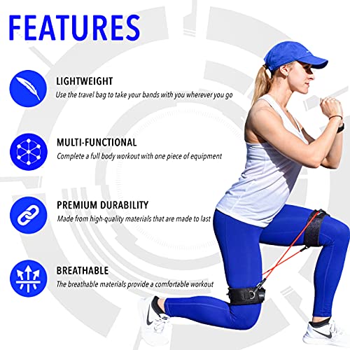Kinetic Bands - Speed Agility Exercise Fitness Strength Leg Resistance Bands - Includes Stretching Strap and Digital Training Series – 3 Kit Leve