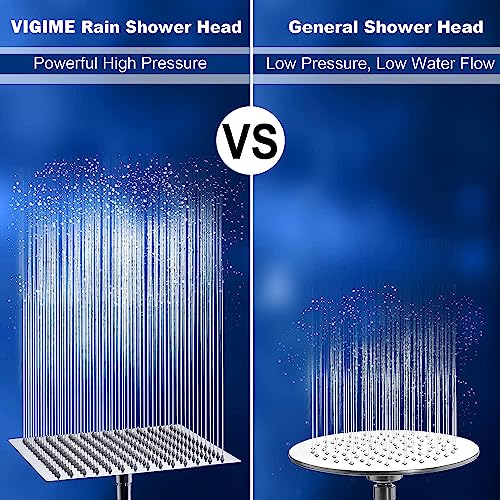 Rain Shower Head, VIGIME High Pressure Square Rainfall Showerhead, 304 Stainless Steel Fixed Shower Heads with 144 Silicone Jets for The Ultimate