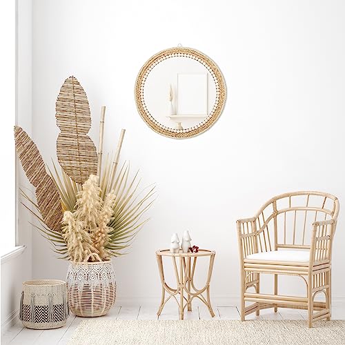 C&Z 15 Inch Boho Round Hanging Wall Mirror Decorative Rattan Circle Wall Mounted Mirror for Farmhouse, Living Room, Bedroom, Bathroom