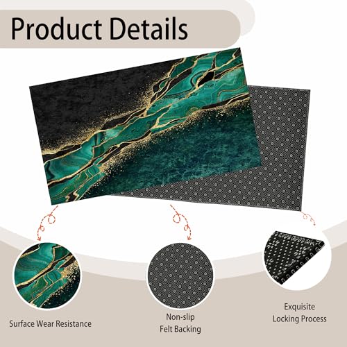 TUBAMQ Black Green Marble Door Mat,Welcome Doormat 17 x 30 Inch Decorative Home Floor Mat, Non Slip Rubber Back and Strong Water Absorption for O