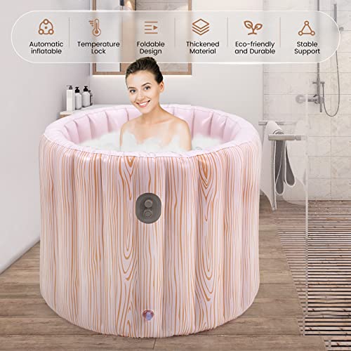 Portable Bathtub for Adults, Foldable Inflatable Soaking Bathtub for Hot Bath and Ice Bath, Bathroom Freestanding Bathtubs for Shower, 80x80cm