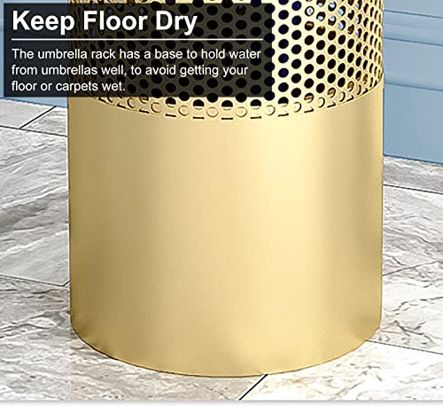 FBITE Umbrella Stands,Round Metal Mesh Umbrella Bucket with Hooks, Hollow Out Storage Rack for Canes Walking Sticks Umbrellas, Patio Home Front D