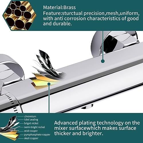 MORADO Thermostatic Shower Mixer, Thermostatic Bath Shower Mixer, Shower Taps, Mixer Shower Bar with Anti-Scald Control Valve, Chrome, Brass