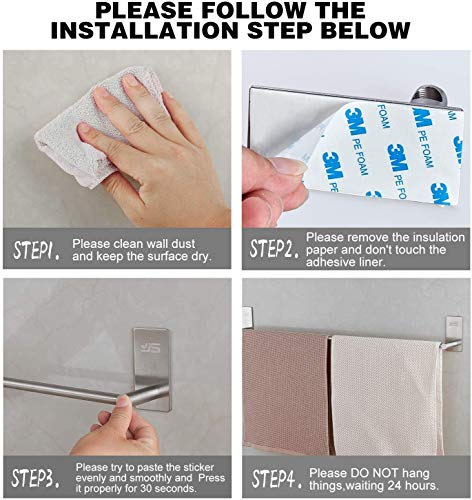 Self Adhesive Towel Rail Stainless Steel Kitchen Towel Holder 30 cm / 11.8 Inches Wall Mounted Clothes Rail Towel Holder Stick on Tiles Kitchen T