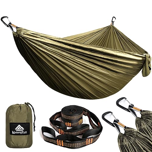 NATUREFUN Ultra-Light Travel Camping Hammock | 300kg Load Capacity,(300 x 200 cm) Breathable,Quick-drying Parachute Nylon | 2 x Premium Carabiner