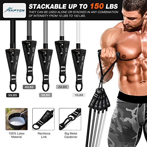 HPYGN Resistance Bands Set, 150lb 200lbs 250lbs Exercise Resistance Bands with Handles, 5 Tube Fitness Bands with Door Anchor, Handles, Portable