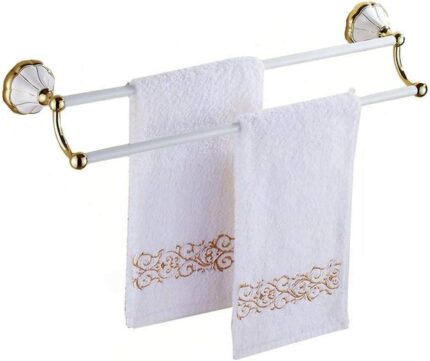 Bathroom Bathroom Lavatory Towel Rack Towel Shelf with Two Towel Bars Wall Mount Holder Tower Hanger/60Cm