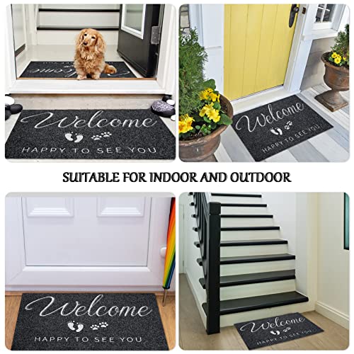 Brmeday Personalised Doormat with Stitched Words Welcome Happy to See You, Washable and Non-Slip Dirt Trapper Mat, Indoor/Outdoor Front Door, Thi