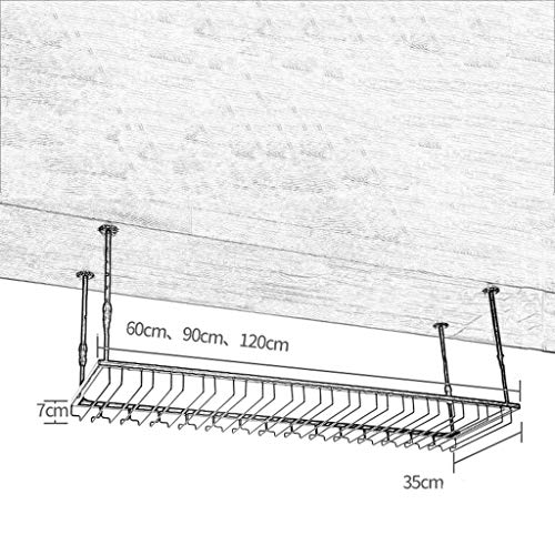 Hanging Wall Upside Down Storage Rack Wine Wrought Iron Inverted High Cup Holder J1114, PIBM, Black, 90cm*35cm