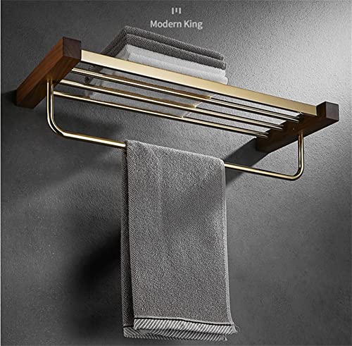 HIGOH Towel Racks, Bathroom Towel Rack Wall Mounted Towel Holder,Towel Rack,Towel Holder,Towel Shelf,Wood and Brass Bathroom Hardware