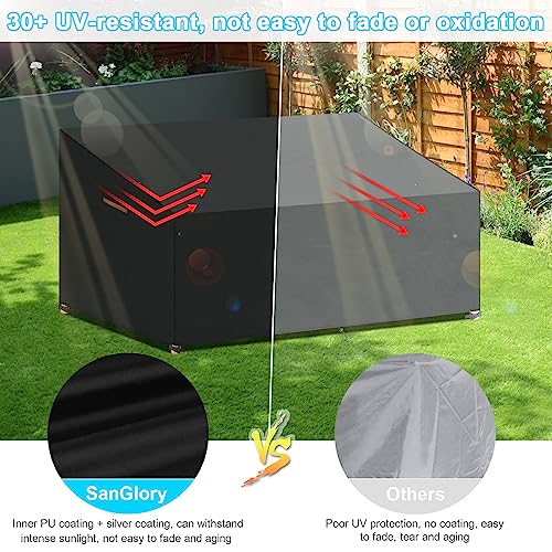 SanGlory Garden Sectional Sofa Cover 3-4 Seater Garden Sofa Cover Outdoor Garden Couch Cover Garden Lounge Seat Cover Waterproof Rattan Corner So
