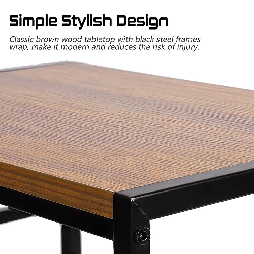 GIOTORENT 3-Tier Small End Table, Tall Nightstand with Adjustable Shelf, Narrow Side Table with Sturdy Diamond Grid, Bedside Table for Living Roo