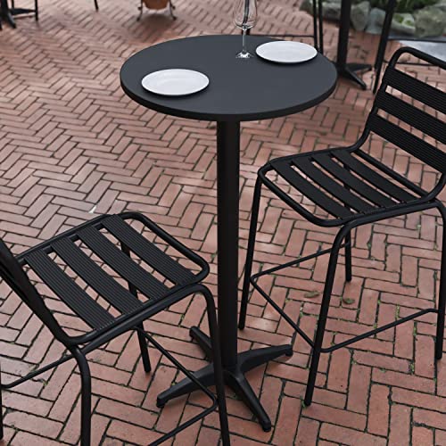 Flash Furniture Mellie 23.5" Aluminum Indoor-Outdoor Bar Height Table, 24" Round, Black