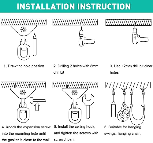 Heavy Duty Swing Hangers Hooks, 360° Swivel Heavy Duty Spring Hanging Kit, SUS304 Stainless Steel Hammock Hooks Swing Hook for Ceiling Concrete W