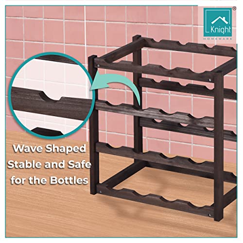 Knight 4 Tier Stylish Wooden Wine Rack Holder, Free Standing Wine Bottles Display Unit, can fit up to 16 bottles of Wine, Perfect for Home Decor