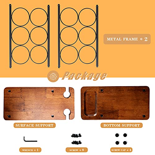 LINGLAN Wine Rack 6 Bottles, Countertop Wine Bottles Holder Racks, 3 Tier Wine Display Shelves with 2 Wine Glass Drying Rack