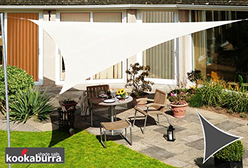 Kookaburra 5m Triangle Water Resistant Garden Patio Sun Shade Sail Canopy 96.5% UV Block with Free Rope (Ivory)