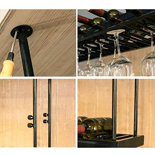 NEOCHY Wine Rack Modern Wall-Mounted Ceiling Installation Hanging Wine Bottle Rack Metal Wrought Iron High Cup Holder Height Adjustable Hanging S
