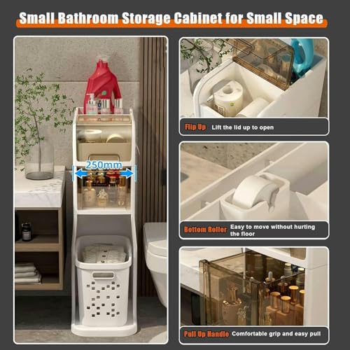 Small Bathroom Storage Cabinet for Small Spaces, Over The Toilet Storage Cabinet for Skinny Bathroom Storage Corner Floor, Narrow Bathroom Storag
