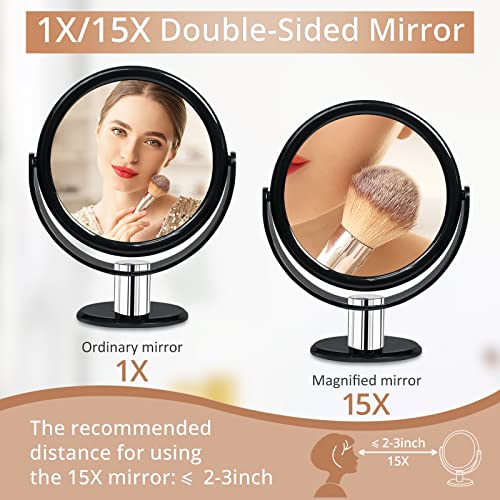Fabuday Magnifying Makeup Mirror 1X & 15X - Double Sided Desk Vanity Mirror with Magnification, Two Way Make Up Mirror for Table, Magnified Table