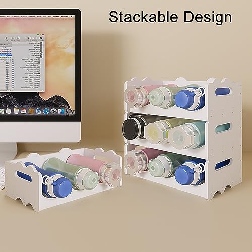 NUODWELL Stackable Water Bottle Organiser for Cabinet, White Plastic Bottle Holder Wine Storage Rack for Kitchen Countertop, Tabletop, Pantry, Re