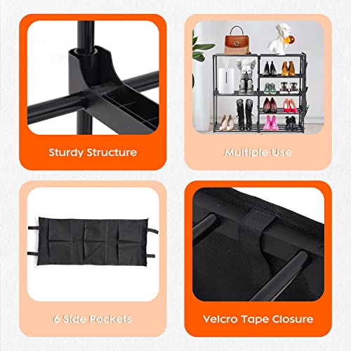 NUKied 5-Tier Shoe Rack Metal Shoe Shelf Shoe Storage Organizer with Storage Bag Stable Metal Frame Heavy duty Durable Shoe Tower for Closet, Hal